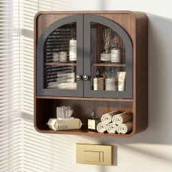 Modern Bathroom Wall Cabinet with Arched Glass Doors