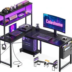 Reversible Computer Desk with Shelves and Hook