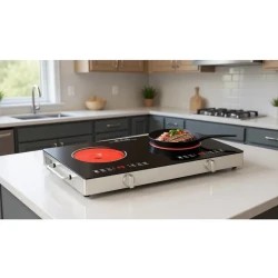 Dual Burner Electric Ceramic Hot Plate with Timer