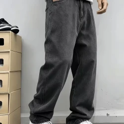 Mens Loose Fit Cargo Jeans with Pockets