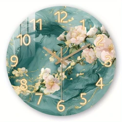 Teal Flower Design Silent Wall Clock
