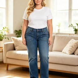 Flared Vintage Denim Jeans with Curved Pockets