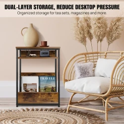 Modern 3 Tier Slim Side Table with Storage