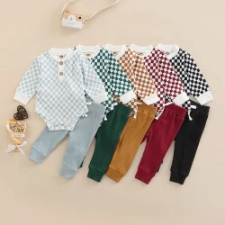 Infant Baby Girl Boy Checkerboard Romper Suit Set