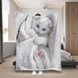 Cute Cat Print Flannel Throw Blanket