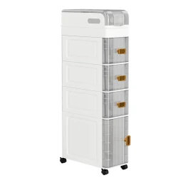 Slim Rolling Storage Trolley with Clear Drawers