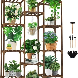 10 Tier Wood Plant Stand for Indoor Outdoor Use