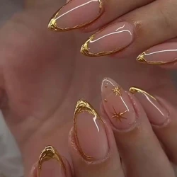 24 Pcs Glossy Almond Press On Nails with Gold Line