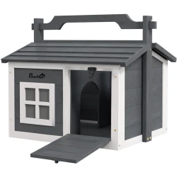 PawHut Grey Wooden Rabbit Hutch with Openable Roof