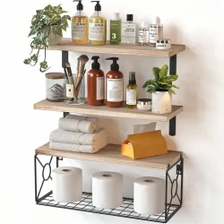 Farmhouse Over Toilet Storage Shelves with Iron Frame