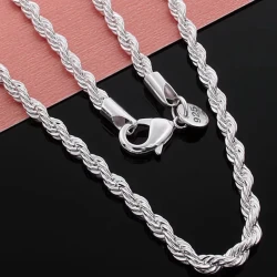 Sterling Silver Rope Chain Necklace Bracelet Set
