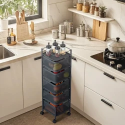 5 Tier Swivel Kitchen Storage Rack with Wheels