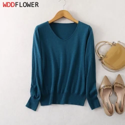 Silk Cashmere V Neck Long Sleeve Pullover Sweater