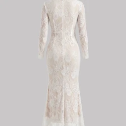 Elegant White Floral Lace Midi Mermaid Dress