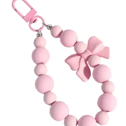 Pink Pearl Bow Keychain Phone and Earphone Holder