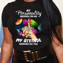 Butterfly and Lip Print Plus Size T Shirt