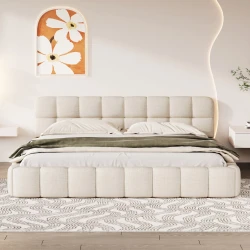 Elegant Linen Upholstered Single Bed Frame with Headboard