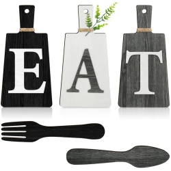 Wooden Eat Sign Set Kitchen Decor Fork Spoon