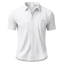 Men Slim Fit White Linen Short Sleeve Shirt