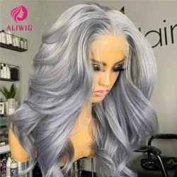 Silver Grey Body Wave Lace Frontal Human Hair Wig