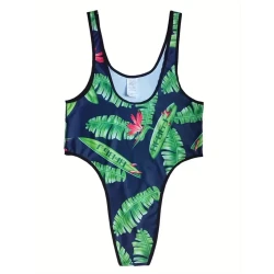 Men's Tropical Leaf Print One Piece Swimsuit