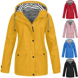 Plus Size Women Waterproof Hooded Rain Jacket