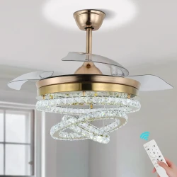 Dimmable Gold LED Crystal Chandelier Ceiling Fan
