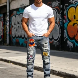Men's Vintage Faded Slim Straight Denim Jeans