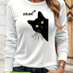 Trendy Cartoon Black Cat Long Sleeve T Shirt