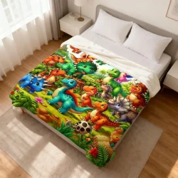 Cute Kids Cartoon Dinosaur Flannel Blanket