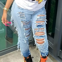 High Waist Ripped Slim Fit Women's Jeans