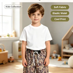 Boys Khaki Camo Elastic Shorts with Pockets