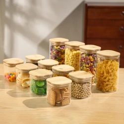 Square Glass Spice Jar Set with Bamboo Lids