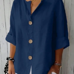 Plus Size Women Solid Color Button Up Shirt