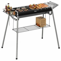 Portable Charcoal Barbecue Grill with Griddle Plate