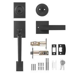 Adjustable Matte Black Front Door Handle Set