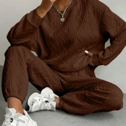 Womens Cable Knit Textured Sweatsuit Lounge Set