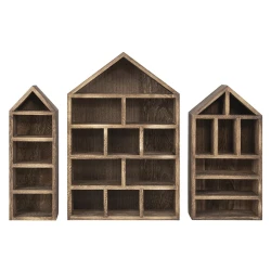 House Shaped Wooden Display Shelf Set of Three