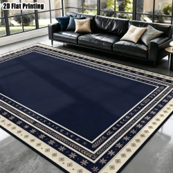 Dark Blue Geometric Border Carpet for Modern Homes