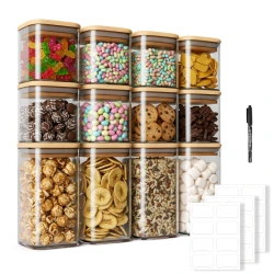 Airtight Glass Storage Jars with Bamboo Lids 12 Pack