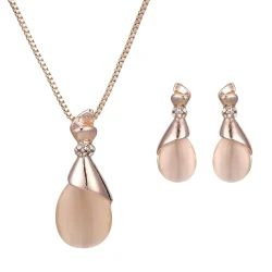 Elegant Cat Eye Stone Necklace and Earrings Set