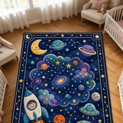 Galaxy Themed Comfort Baby Room Rug