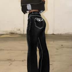 Plus Size Vintage Embroidered Pocket Flare Jeans