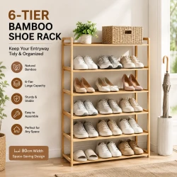 Sturdy 6-Tier Natural Bamboo Shoe Rack Organizer
