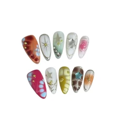 Medium Almond Press On Nails with 3D Accents