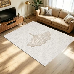 Beige Ginkgo Leaf Minimalist Floor Rug