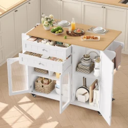 Mobile Kitchen Island with Wheels and Foldable Worktop