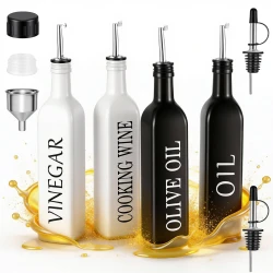 Set of 4 Glass Oil Vinegar Bottles with Spouts