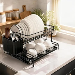 Extendable Carbon Steel Dish Drying Rack with Cup Holder