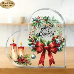 Merry Christmas Acrylic Heart Sign with Bow